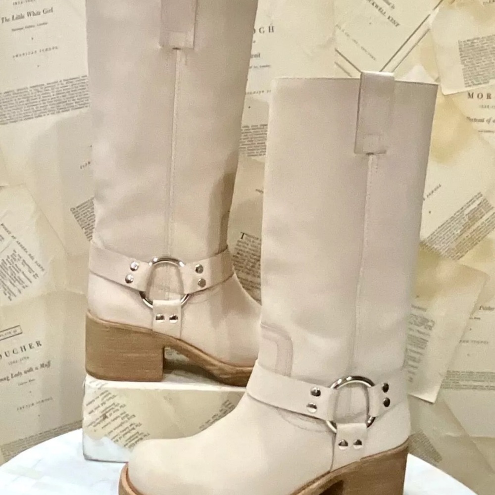Free People Jeffrey Campbell Kira Reflection Boot Harness Ivory Nubuck Leather - Picture 5 of 10